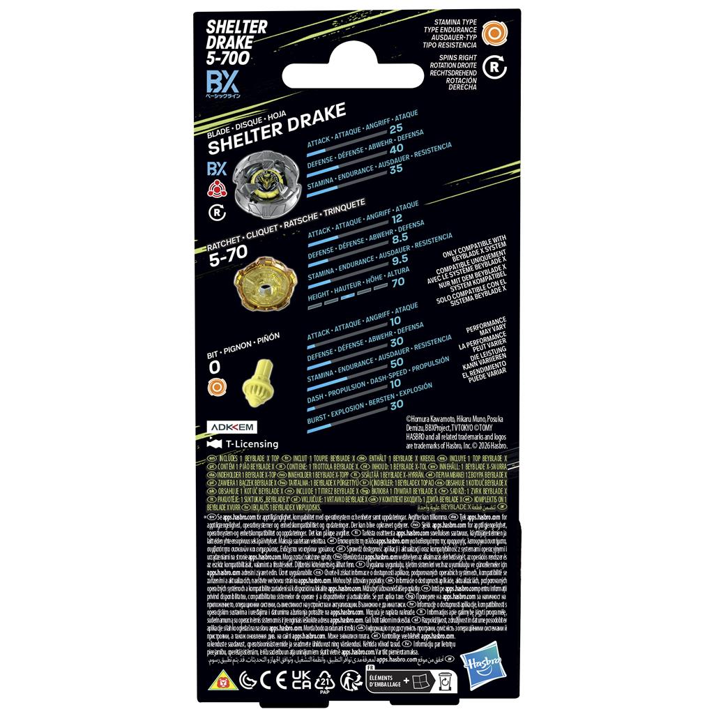 Hasbro Beyblade X Shelter Drake 5 - 70O Booster Pack | Trottola Stamina Type