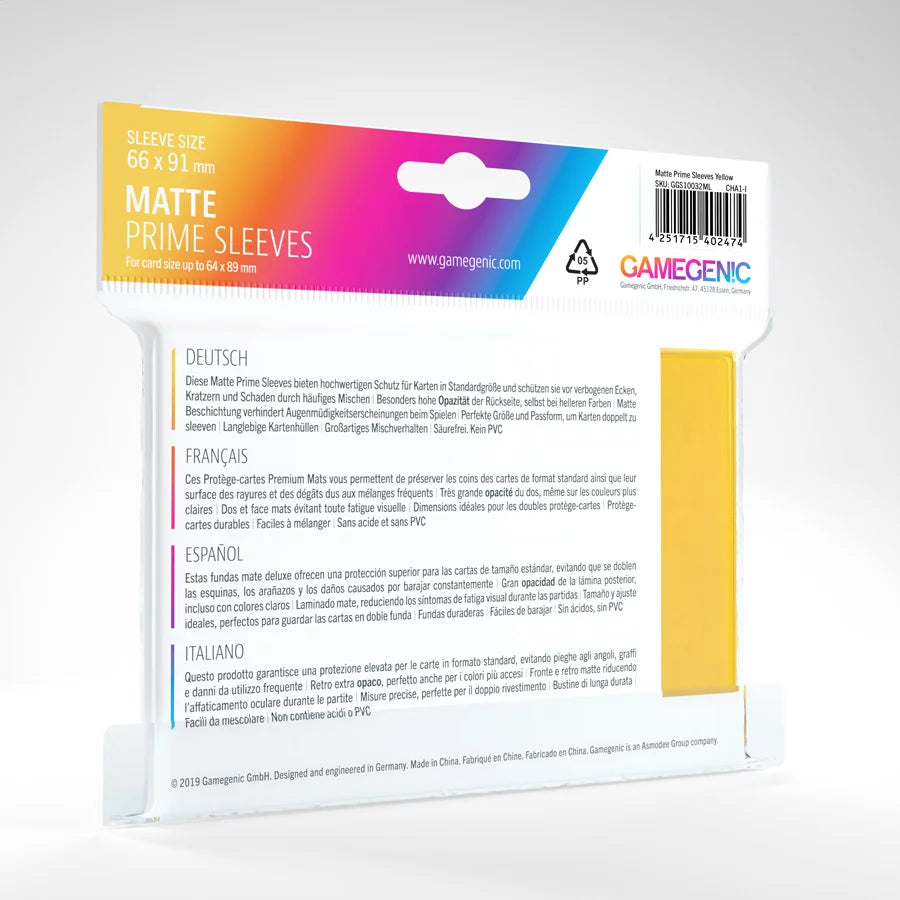 Matte Prime Yellow Gialle Sleeves (100) Standard Size Gamegenic