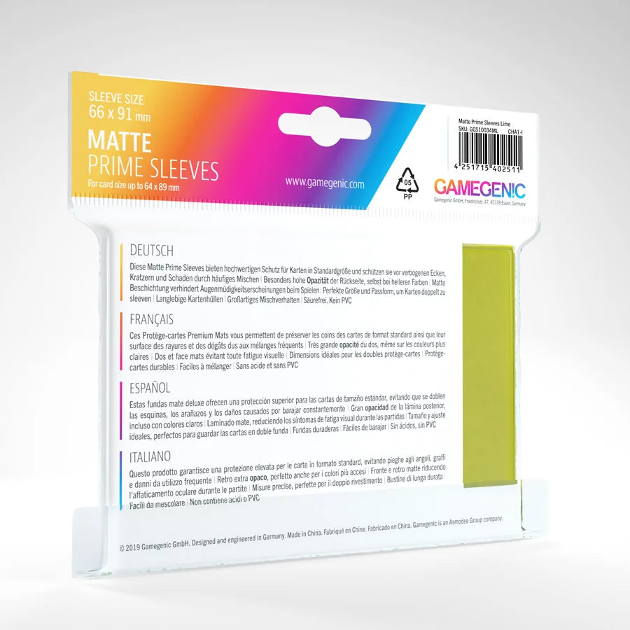 Matte Prime Lime Sleeves (100) Standard Size Gamegenic bustine protettive