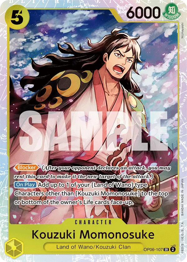 Carta Momonosuke OP06-107 One Piece TCG Super Rara gialla Wano Blocker salva personaggi Life Wings of Captain