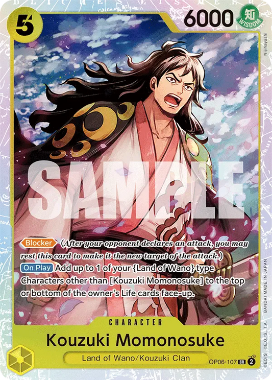 Carta Momonosuke OP06-107 One Piece TCG Super Rara gialla Wano Blocker salva personaggi Life Wings of Captain