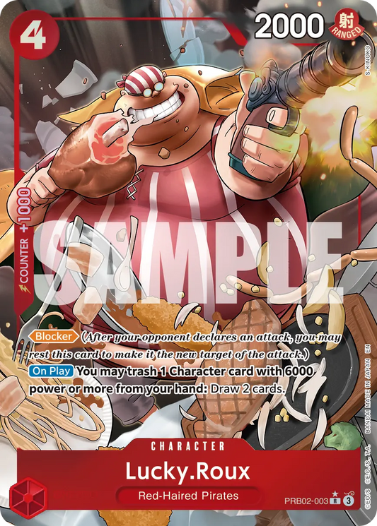 Carta Lucky Roux PRB02-003 One Piece TCG Rara rossa Red-Haired Pirates Blocker draw alternate art The Best Vol.2