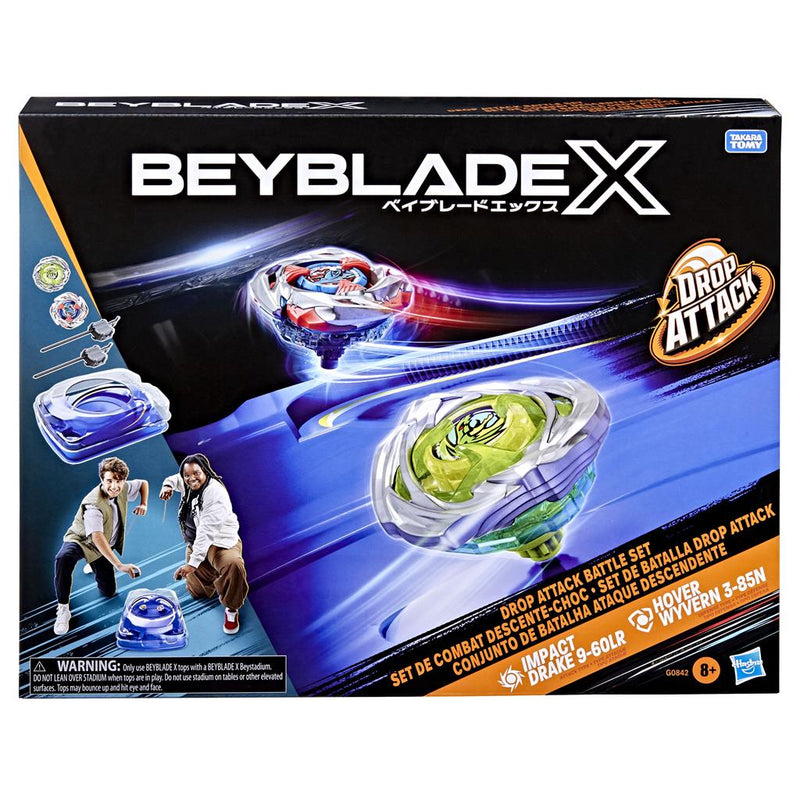Hasbro Beyblade X Drop Attack Battle Set - Beystadium, 2 Trottole e 2 Lanciatori - Impact Drake + Hover Wyvern - Giocattolo Bambini 8+
