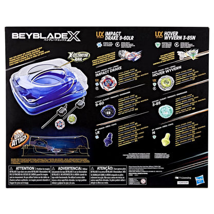 Hasbro Beyblade X Drop Attack Battle Set - Beystadium, 2 Trottole e 2 Lanciatori - Impact Drake + Hover Wyvern - Giocattolo Bambini 8+