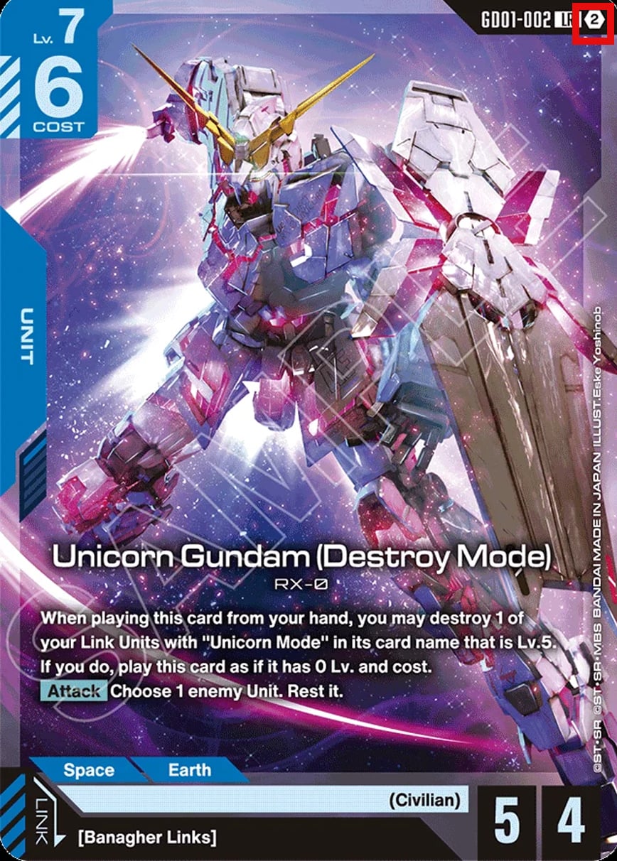 Unicorn Gundam (NON FOIL) GD01-002 [ Inglese / Giapponese ]