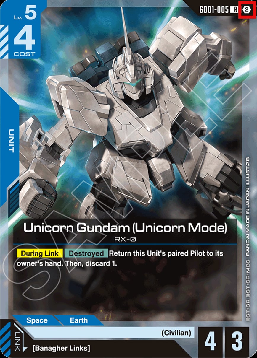 Unicorn Gundam (NON FOIL) GD01-005 [ Inglese / Giapponese ]