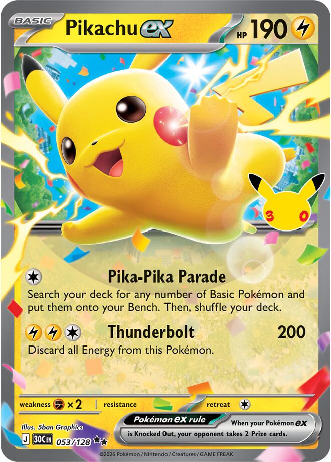 Pikachu-ex - 30° Anniversario 053/128 [ Italiano / Inglese ]
