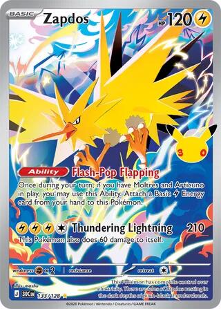 Zapdos - 30° Anniversario 133/128 [ Italiano ]