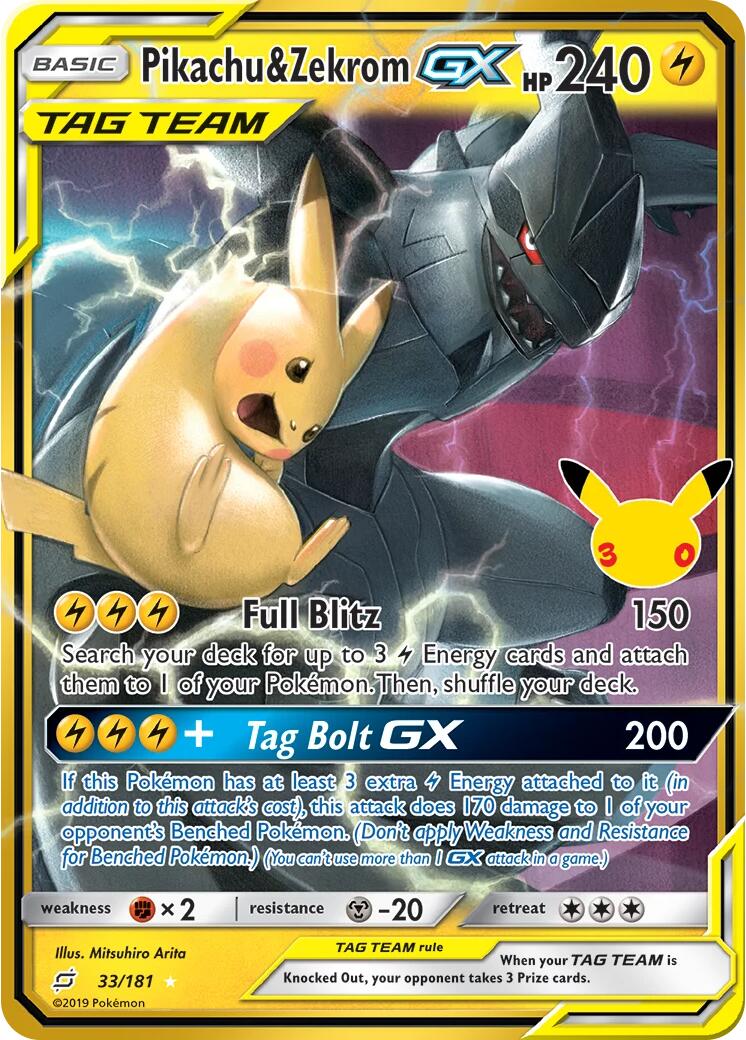 Pikachu e Zekrom GX - 30° Anniversario 33/181 [ Italiano / Inglese ]