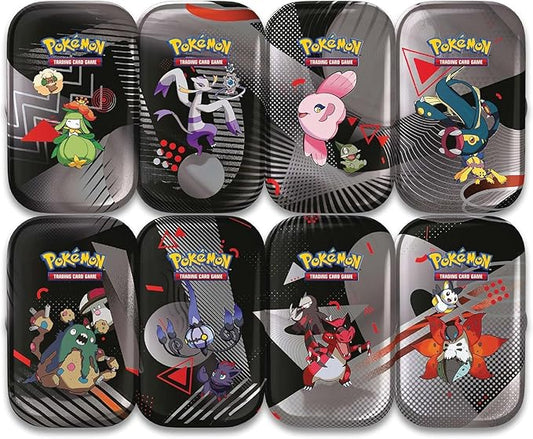 Pokémon TCG: Black Bolt & White Flare – Mini Tin UnimaPokemon TCG Scarlatto e Violetto Luce Nera Fuoco Bianco INGLESE TIN SINGOLA CASUALE
