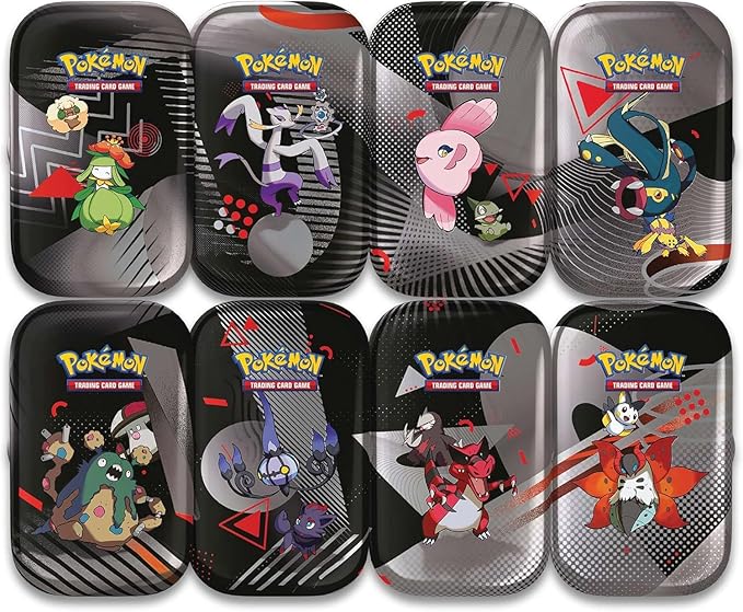 Pokémon TCG: Black Bolt & White Flare – Mini Tin UnimaPokemon TCG Scarlatto e Violetto Luce Nera Fuoco Bianco INGLESE TIN SINGOLA CASUALE