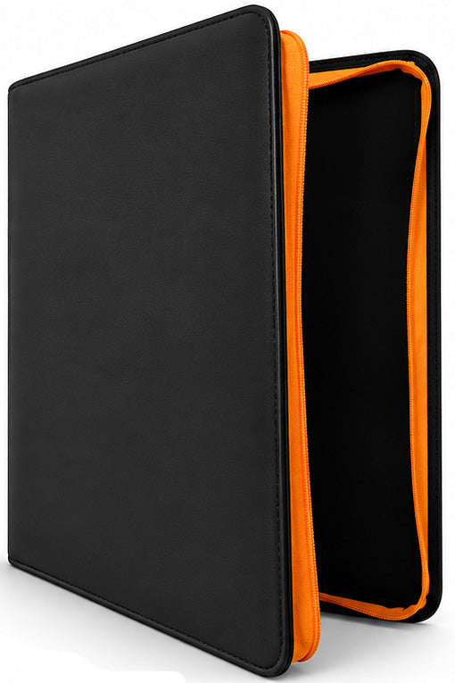 Raccoglitore per Carte Gradate 32 Slot, 4 Tasche, Ecopelle Nera con Zip Arancione