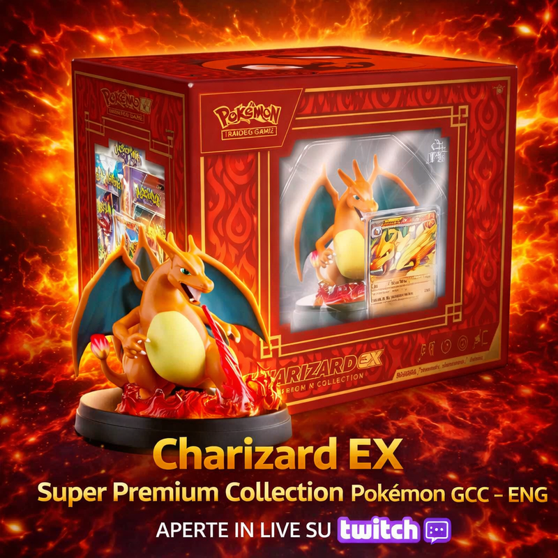 Pokémon GCC Charizard EX Super Premium Collection – Statuina + 10 Buste + Carte Promo – ENG