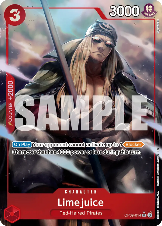 Carta Limejuice OP09-014 V3 One Piece TCG Alternate Art rossa Red-Haired Pirates anti-blocker The Best Vol.2
