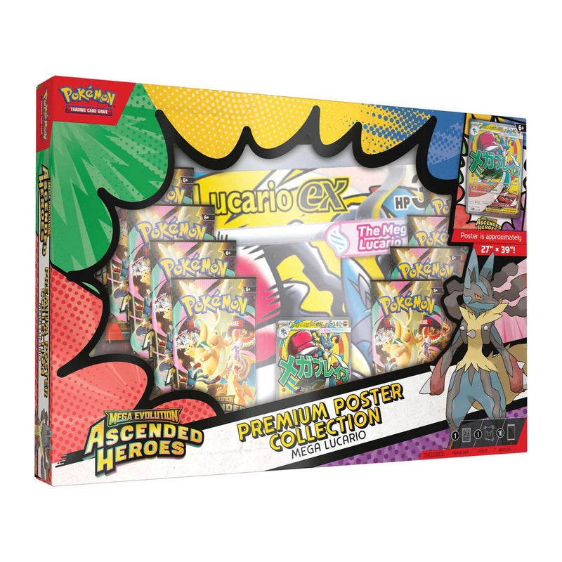 Pokémon TCG Mega Evolution Ascended Heroes Premium Poster Collection Mega Lucario ex Full-Art Foil Promo + 10 Booster Pack ENG