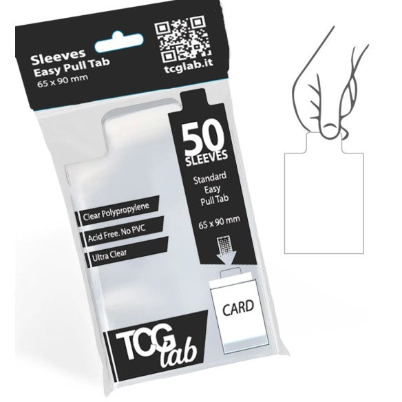 Bustine Protettive 65 x 90 mm Easy Pull Tab Ultra Clear 50 Micron - 50 pz - sleeves tcg lab