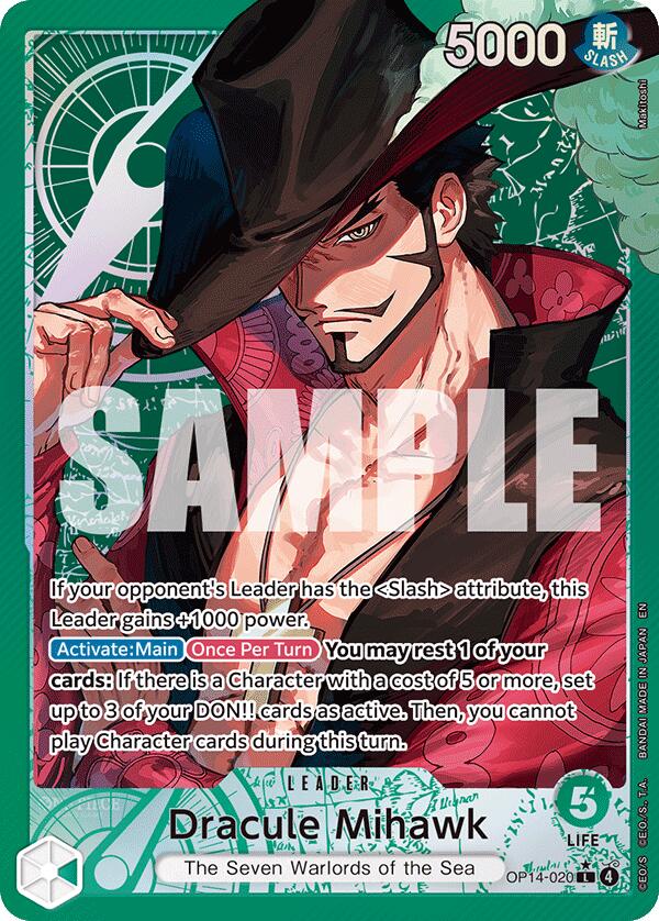 Dracule Mihawk OP14-020 [ Inglese / Giapponese / Francese / Cinese Semplificato ]