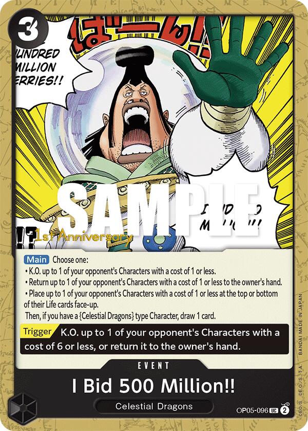 I Bid 500 Million!! OP05-096 [ Inglese / Giapponese / Francese / Cinese Semplificato ]