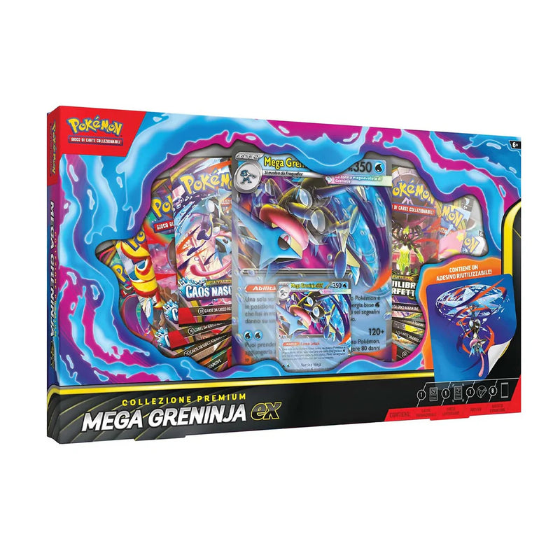 Pokémon Collezione Premium Mega Greninja - EX | Megaevoluzione Caos Nascente | 8 Bustine + Carta Promo Olografica ITA