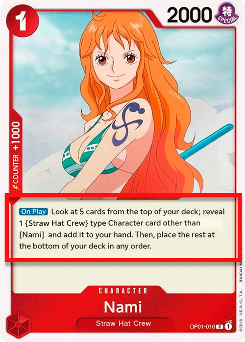 Nami (RARE - (Alpha Pre-Errata Card | "reveal 1 {Straw Hat Crew} type Character ") - Pre-Errata Cards) OP01-016 [ Inglese / Giapponese ]