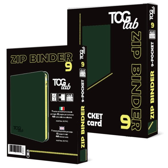 TCG LAB Zip Binder 9-Pocket Forest Green con Zip Gialla – Raccoglitore Premium (468 Slot)