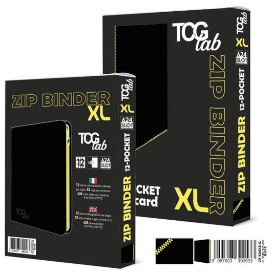 TCG LAB Zip Binder XL 12 Pocket - Raccoglitore Carte 624 Slot Nero Zip Gialla