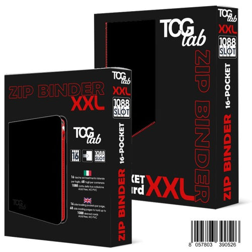 TcgLab Raccoglitore Zip Binder XXL 16 Tasche 1088 Slot Nero Zip Rossa - Porta Carte TCG